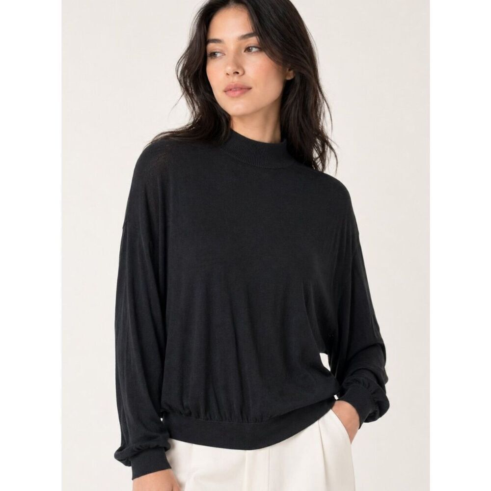 Baracuta Black Silk Cotton Mock Neck Dolman Sleeve Sweater L
